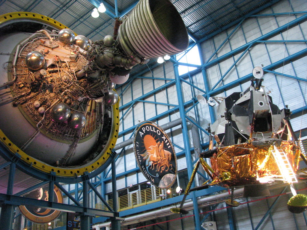 Left: The third stage (S-IVB)'s lone J-2 engine. Right: Lunar Module.