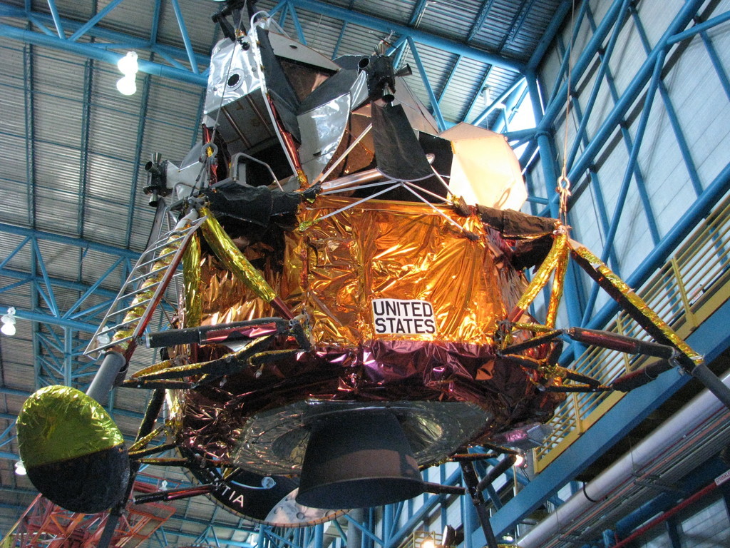 Lunar Module, with the descent stage wrapped in yellow/orange Kapton for thermal insulation.