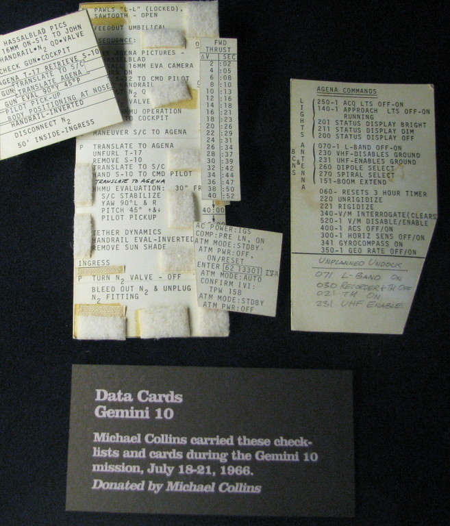 Cards with parts of the Gemini 10 mission plan.