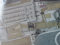 Blurry view into a Gemini capsule; note the controls for the Agena target vehicle.