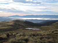 Early morning tramping, just beyond Luxmore Hut