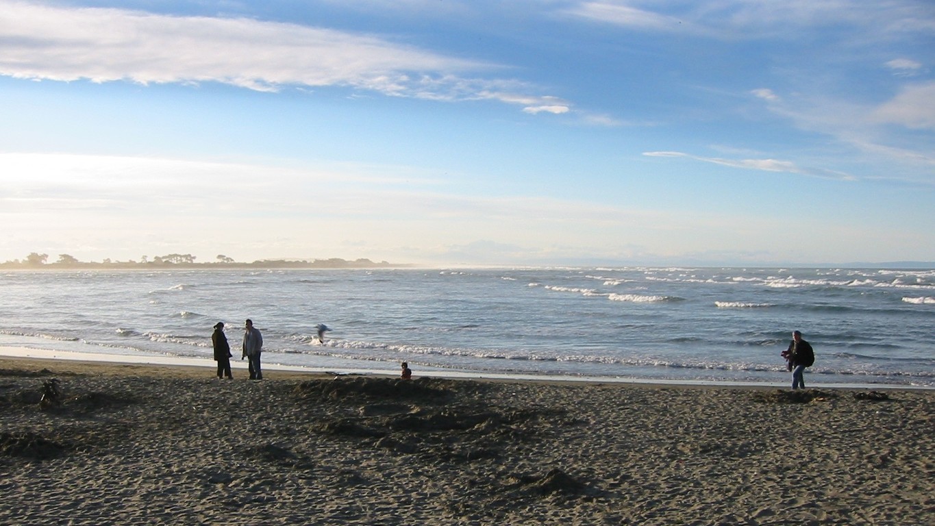 Sumner Beach - the clouds and New Brighton beach (landmass in the background) looked a lot more beautiful in real life than on the photo!