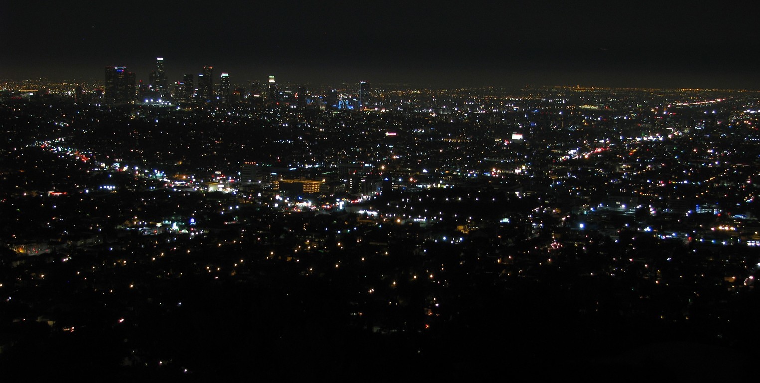 View from Griffith Observatory over Los Angeles at night.