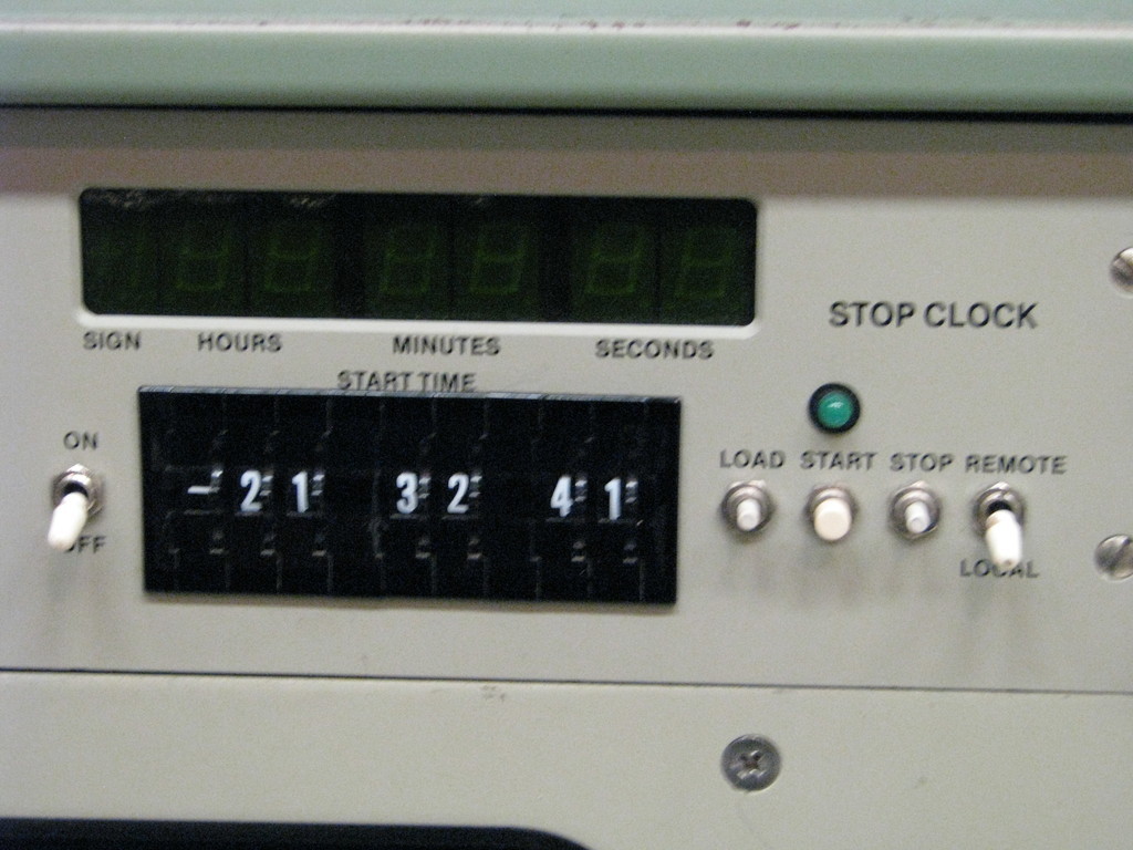 Oldschool 1960s stop clock for timing mission events.