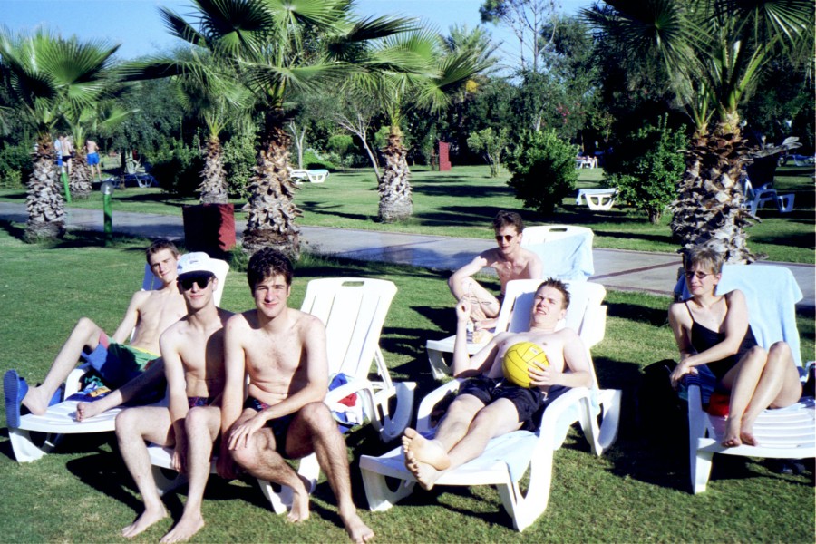 The german team spending some pleasant hours at the hotel's swimming pool. Why are they all so pale?