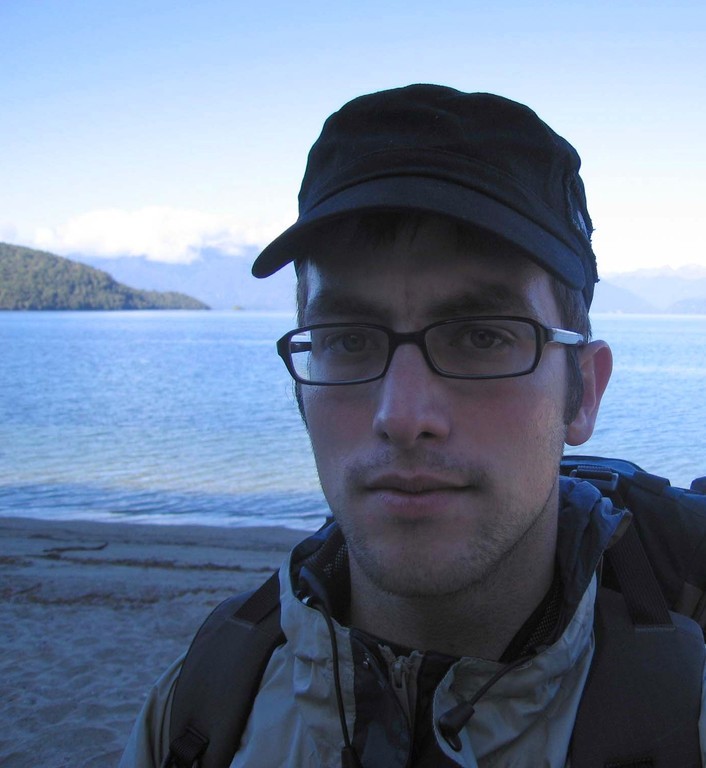 Me on the shores of Lake Manapouri, near Motorua Hut - check out my new glasses and cap!