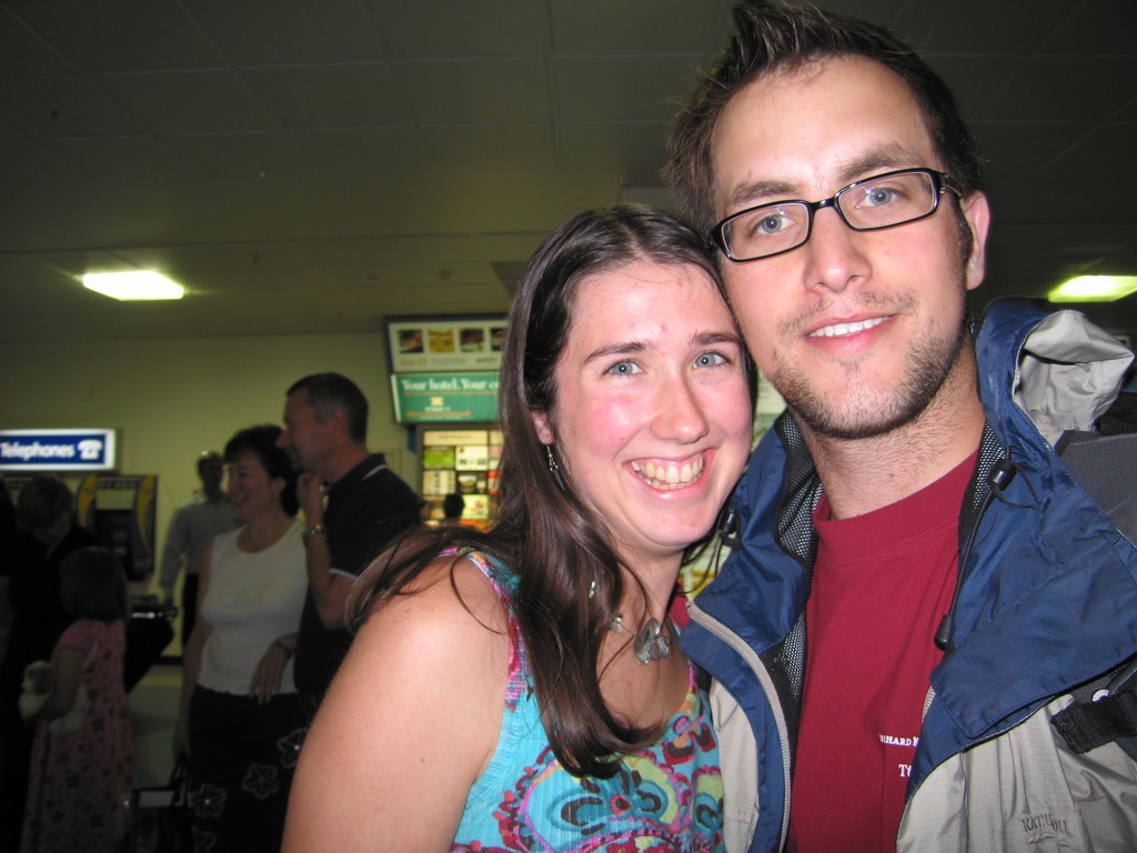 Back at Christchurch airport, I randomly ran into Erin. Wow, I look old!