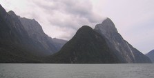 Mitre Peak, Milford Sound's icon, climbing steeply from the ocean floor right up to 1692m.