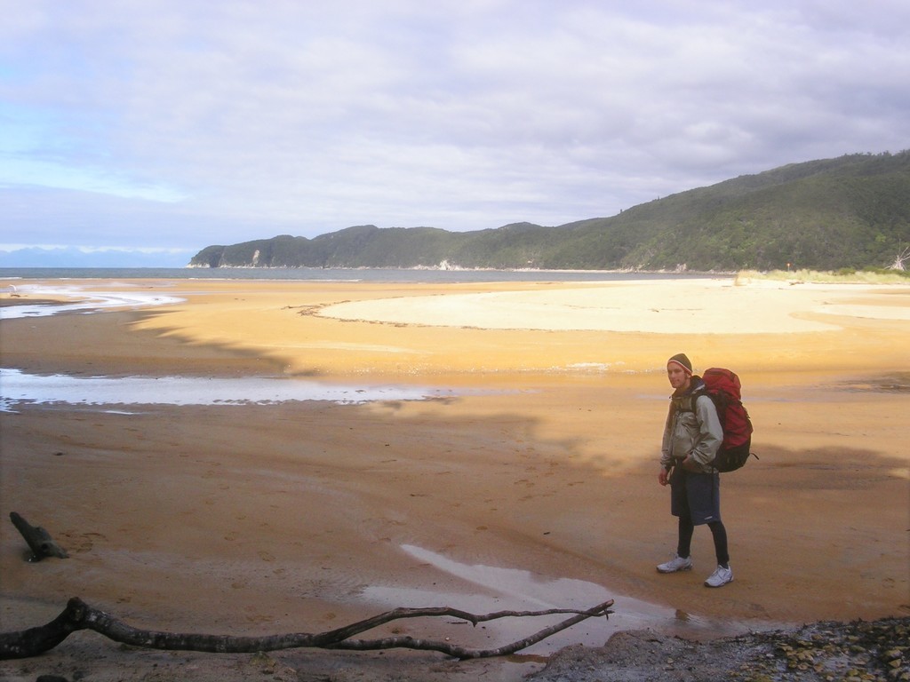 Me in the Awaroa Bay estuary, during low tide.