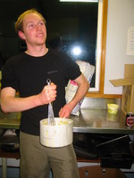 Dave devotedly stirrs the vanilla custard.