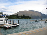 Queenstown, with one of the fast jetboats used for the shotover river cruise for tourists.