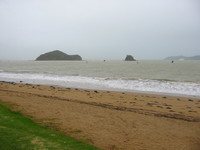 The normally beautiful Bay of Islands in foggy and rainy weather.