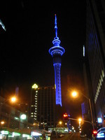 Skytower at night; it has three color schemes on a weekly cycle, with blue being the best.