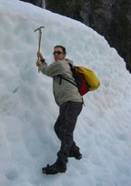 A misleading picture pretending that I can ice climb; in truth, the ice was quite horizontal right below my feet